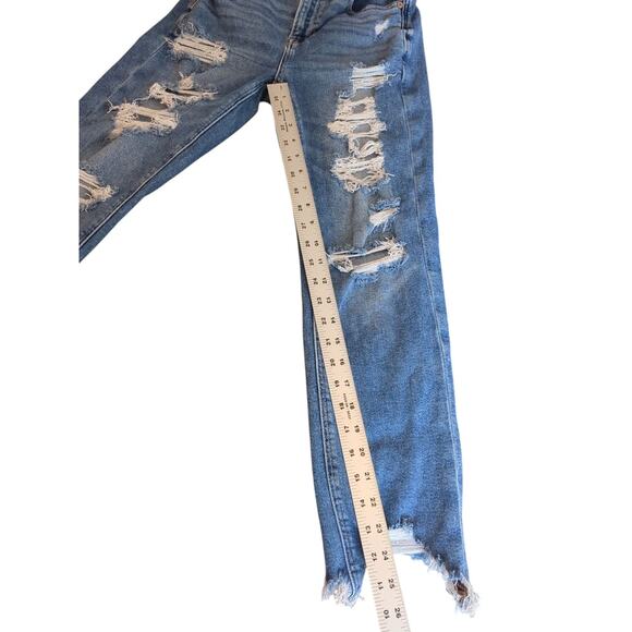 American Eagle Sz 00 Mom Straight Jean Stretch Distressed - Picture 4 of 9